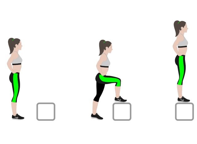 illustration de step-ups, concept d'entraînement de 10 minutes pour éliminer la graisse abdominale